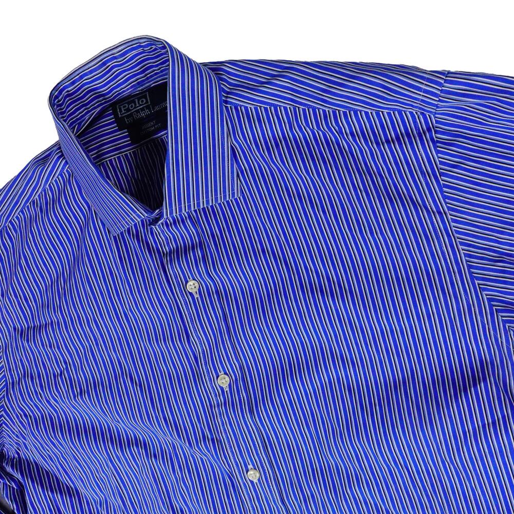 Ralph Lauren Regent Y2K 90s Striped Blue Button Up Custom Fit Men's 16.5 34 35